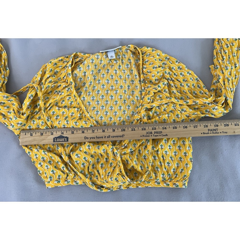 Rhode Dainty Lotus Print Wrap Top Yellow/Turquoise Sz XS Long Sleeve - Picture 6 of 10